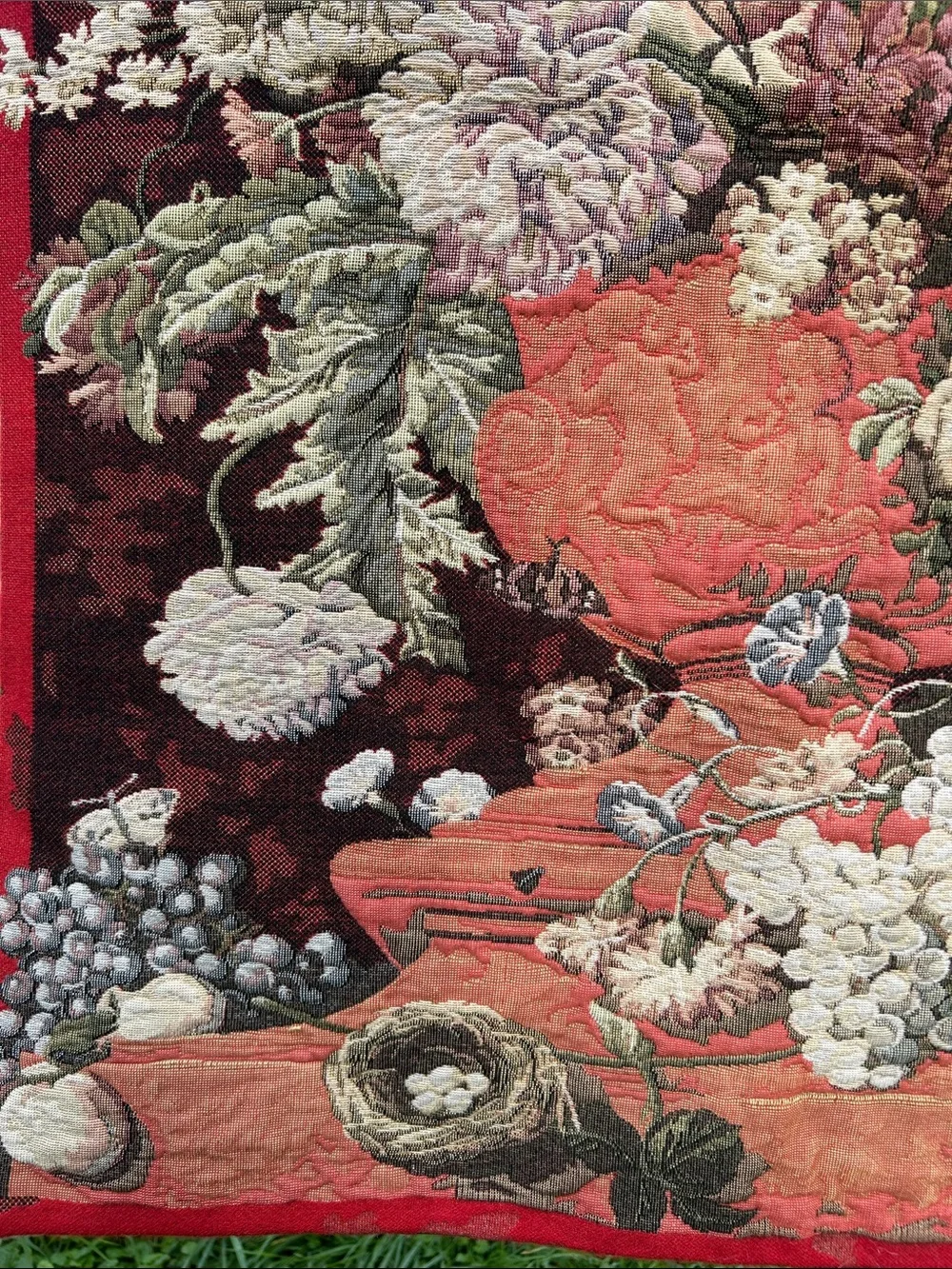 Vintage Corona Decor Co. Tapestry Wall Hanging #3655 Burgundy Urn With Flowers